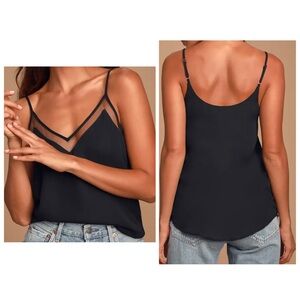 Lulus Sweet Fling Black Mesh Trim Tank Top Size Large NWT
